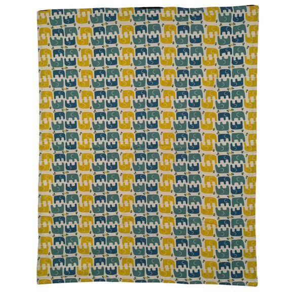 NEW Receiving BABY BLANKET Handmade Cotton 28x36 Blue & Yellow Elephants Fabric - Picture 2 of 6